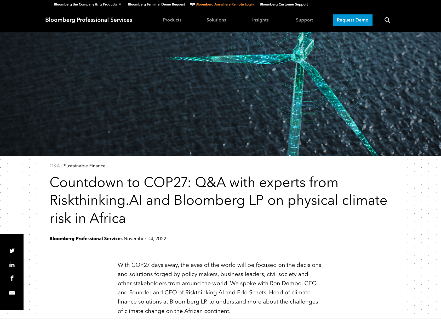 Countdown to COP27: Q&A with experts from Riskthinking.AI and Bloomberg LP on physical climate risk in Africa