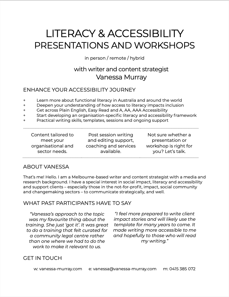 Literacy and accessibility sessions